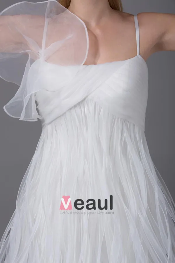 Spaghetti-trägern Rüsche Knie-länge Satin Frau Brautkleid Kurz