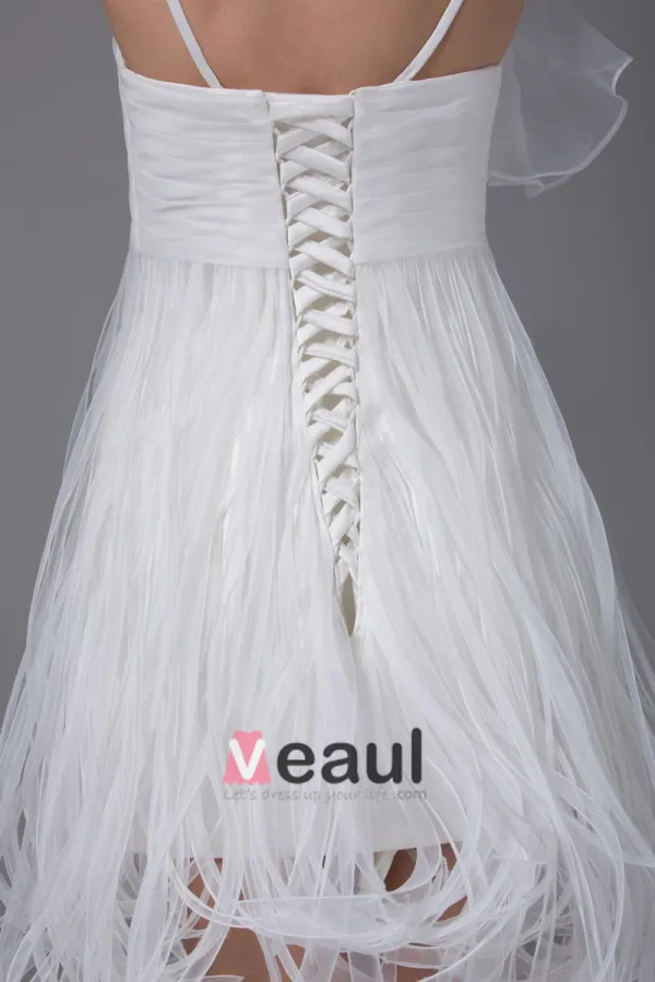 Spaghetti-trägern Rüsche Knie-länge Satin Frau Brautkleid Kurz