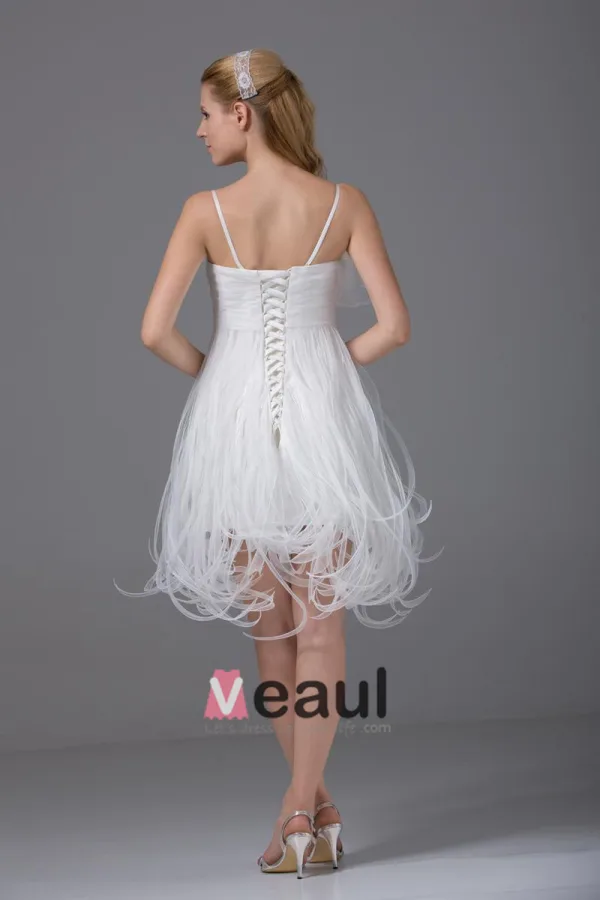 Spaghetti-trägern Rüsche Knie-länge Satin Frau Brautkleid Kurz