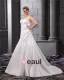 Satin Beaded Embroidery Sweep Plus Size Bridal Gown Wedding Dress