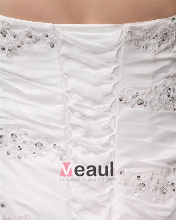 Satin Beaded Embroidery Sweep Plus Size Bridal Gown Wedding Dress