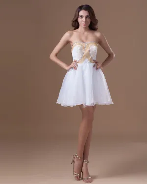 Organza Mini Beading Kjaereste Plissert Kvinner Cocktail Kjoler Festkjoler