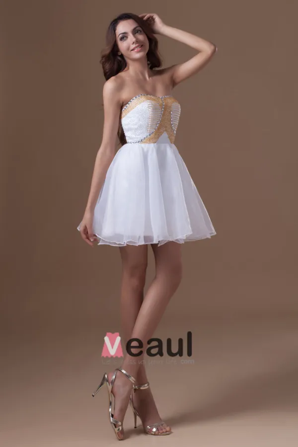 Organza Mini Beading Kjaereste Plissert Kvinner Cocktail Kjoler Festkjoler
