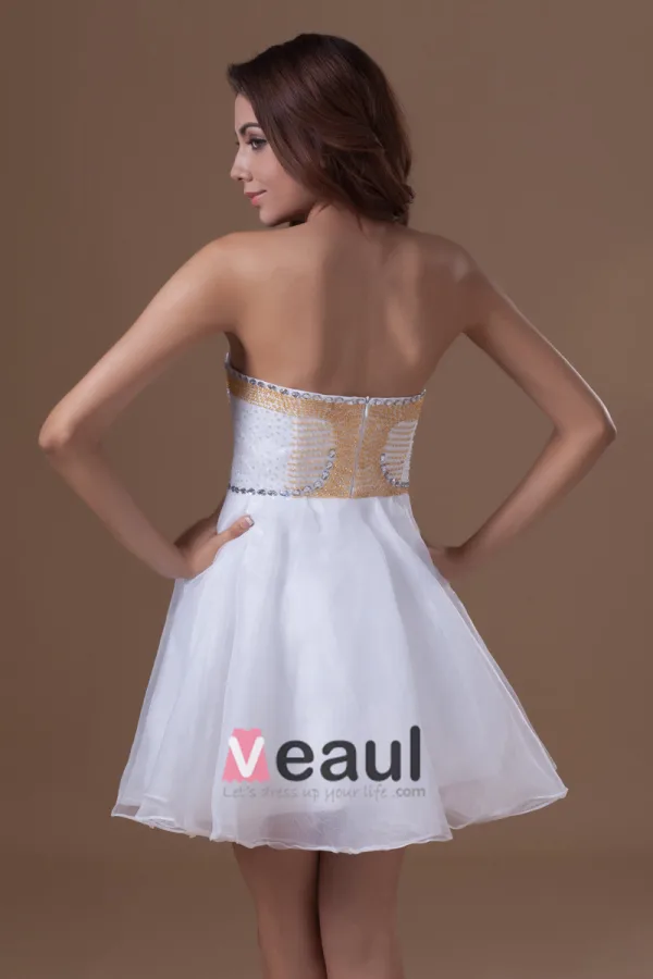 Organza Mini Beading Kjaereste Plissert Kvinner Cocktail Kjoler Festkjoler
