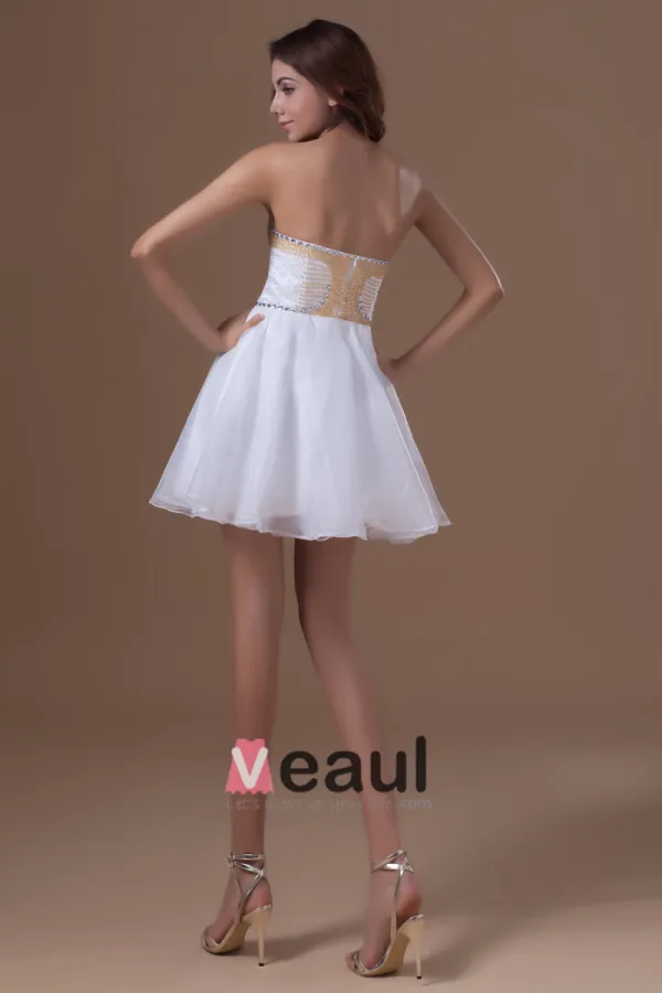 Organza Mini Beading Kjaereste Plissert Kvinner Cocktail Kjoler Festkjoler