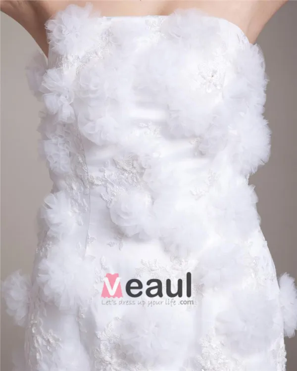 Longueur De Plancher De Satin De Fleur De Fil De Femmes De Robe De Mariée Sirène Bustier