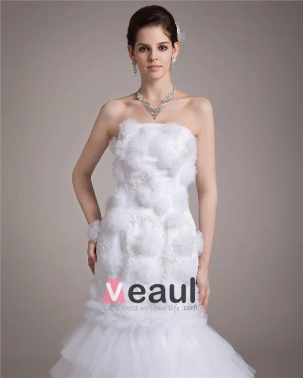 Longueur De Plancher De Satin De Fleur De Fil De Femmes De Robe De Mariée Sirène Bustier