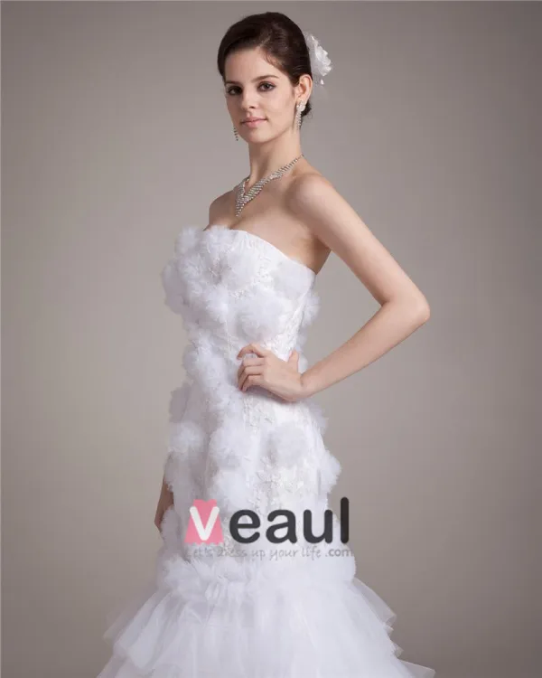 Longueur De Plancher De Satin De Fleur De Fil De Femmes De Robe De Mariée Sirène Bustier