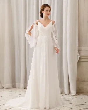 Kapel Trein V Hals Vloer Lengte Ruches Chiffon Empire Bruidsjurken Trouwjurken