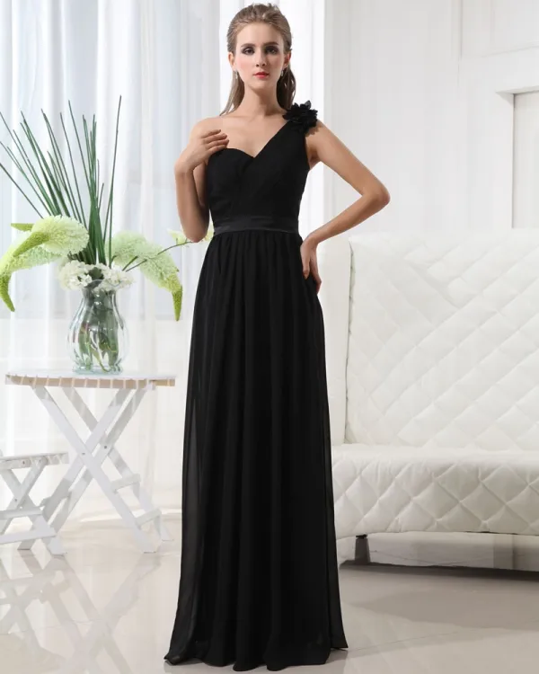 Vakre Imperium En Skulder Gulv Lengde Chiffon Kvinners Brudepikekjoler