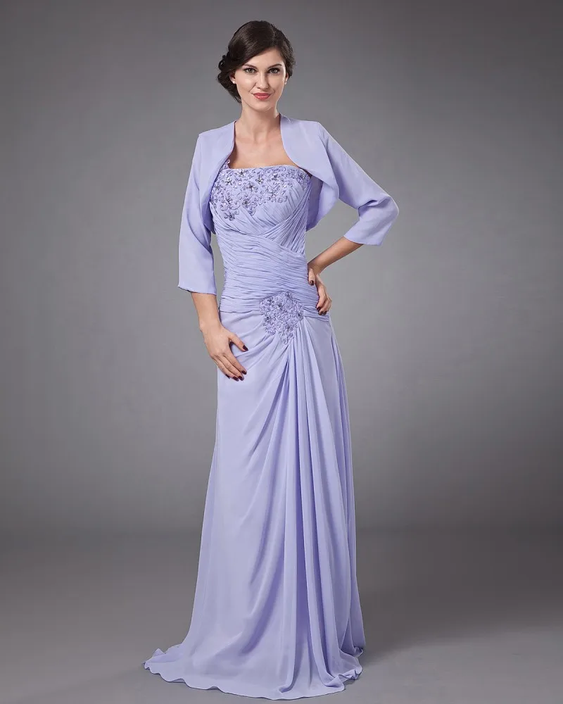 Chiffon Rad Blomst Beading En Skulder Gulv Lengde Modre Av Bruden Gjester Kjoler