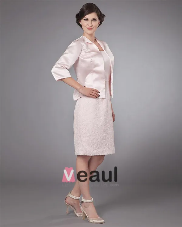 Absorbing Square Knee Length Satin Applique Mother of the Bride Dress