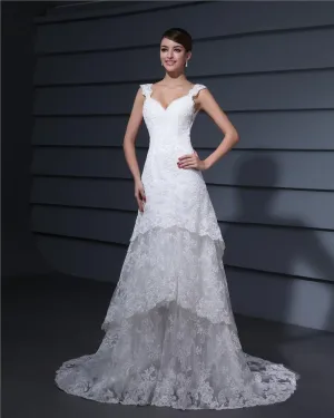 Bretelles Broderie Etage Longueur Robe En Dentelle De Mariée Fourreau