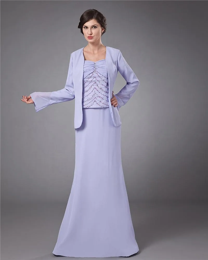 Chiffon Ruffle Frakk Gulv Lengde Modre Av Bruden Gjester Kjoler