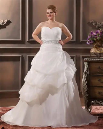 Elegant A Line Sweetheart Sleeveless Floor Length Yarn Plus Size Wedding Dresses