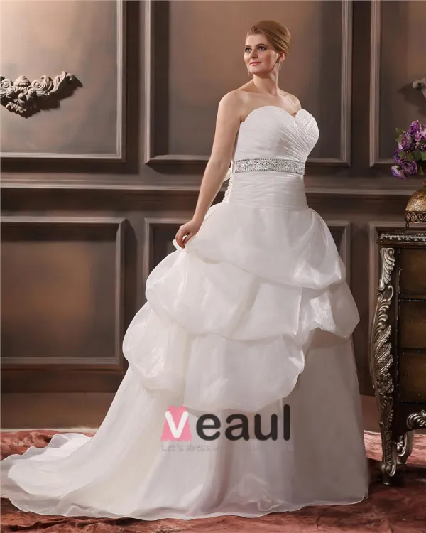Elegant A-Line Sweetheart Sleeveless Floor-Length Yarn Plus Size Wedding Dresses