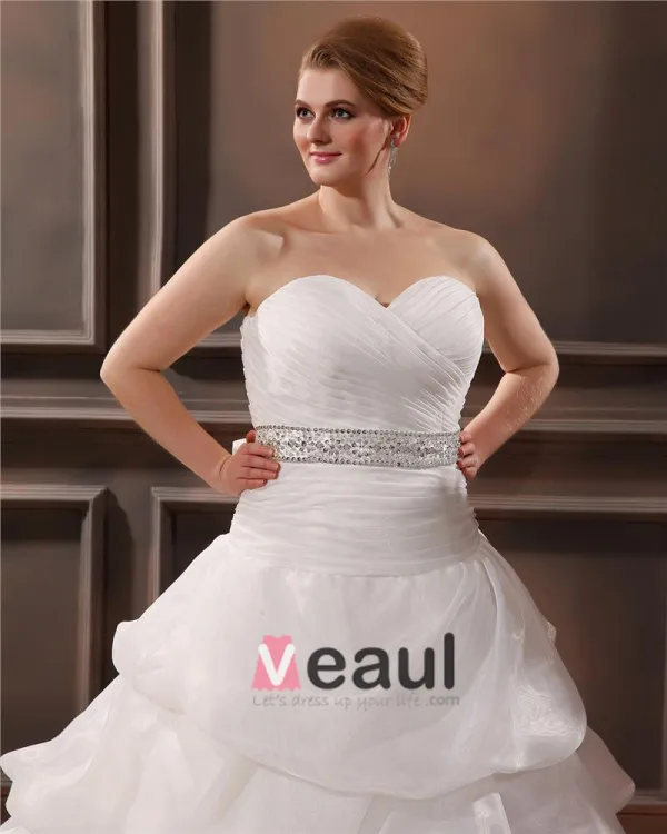 Elegant A-Line Sweetheart Sleeveless Floor-Length Yarn Plus Size Wedding Dresses