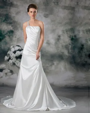 Sequins De Satin Une Ruche De Train De Cour De Robe De Mariage De Gaine D Epaule