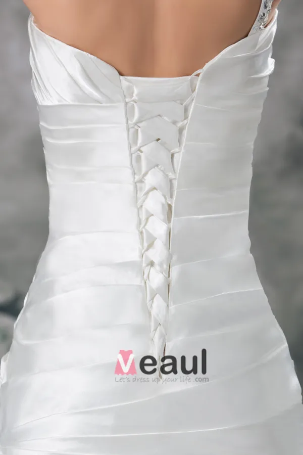 Satin Sequins One Shoulder Ruffle Court Train Sheath Wedding Dress