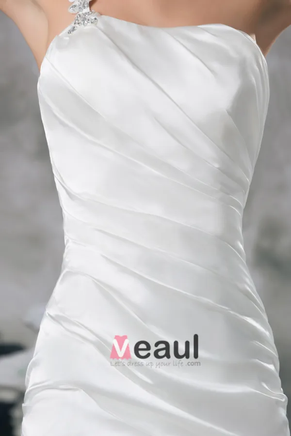 Satin Sequins One Shoulder Ruffle Court Train Sheath Wedding Dress
