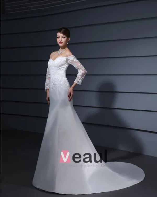 Applique D'amoureux De Longueur De Plancher Dentelle Femme Robe De Mariée Sirène