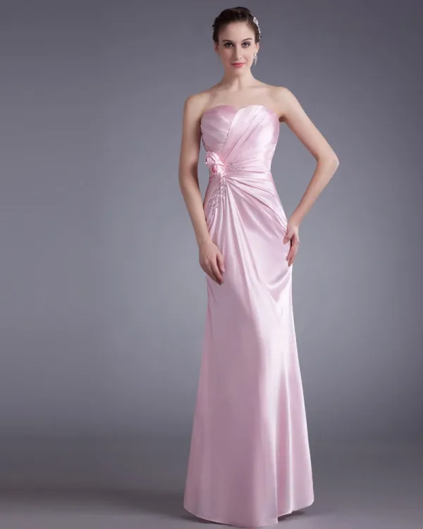 Elastisk Silke Som Satin Ruffle Blomst Paljetter Kjaereste Gulv Lengde Brudepikekjoler