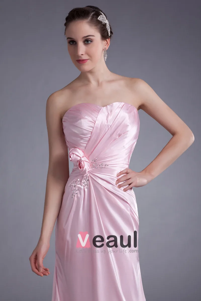 Elastisk Silke Som Satin Ruffle Blomst Paljetter Kjaereste Gulv Lengde Brudepikekjoler