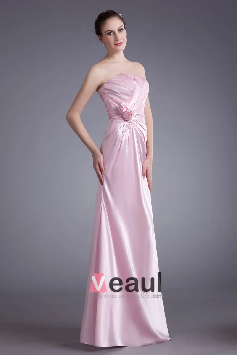 Elastisk Silke Som Satin Ruffle Blomst Paljetter Kjaereste Gulv Lengde Brudepikekjoler