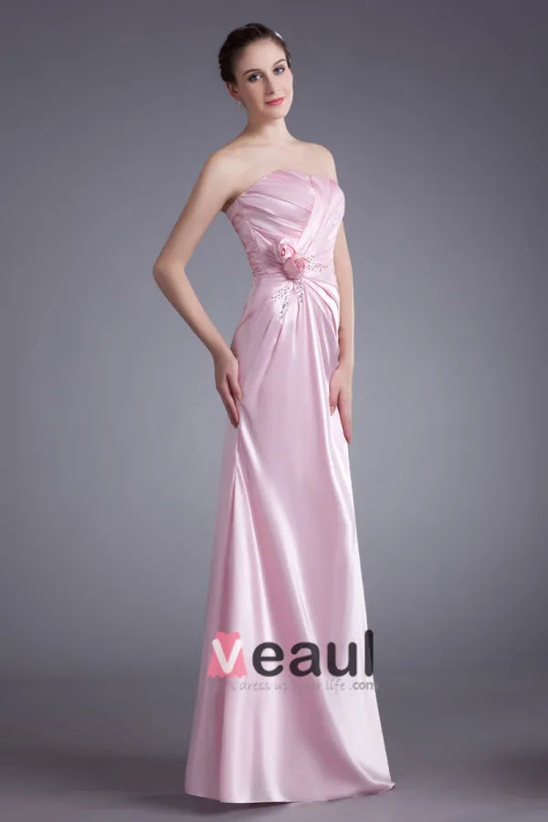 Elastisk Silke Som Satin Ruffle Blomst Paljetter Kjaereste Gulv Lengde Brudepikekjoler