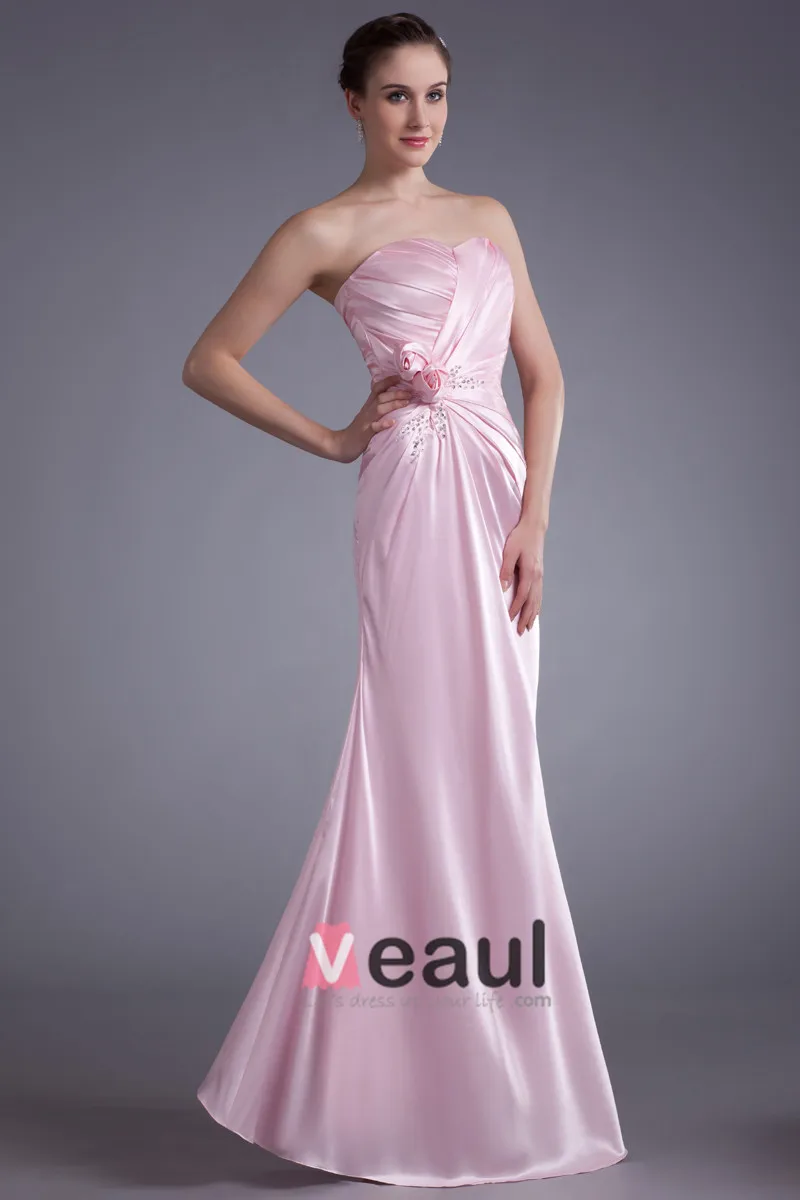 Elastisk Silke Som Satin Ruffle Blomst Paljetter Kjaereste Gulv Lengde Brudepikekjoler