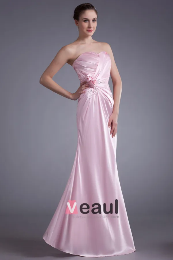 Elastisk Silke Som Satin Ruffle Blomst Paljetter Kjaereste Gulv Lengde Brudepikekjoler