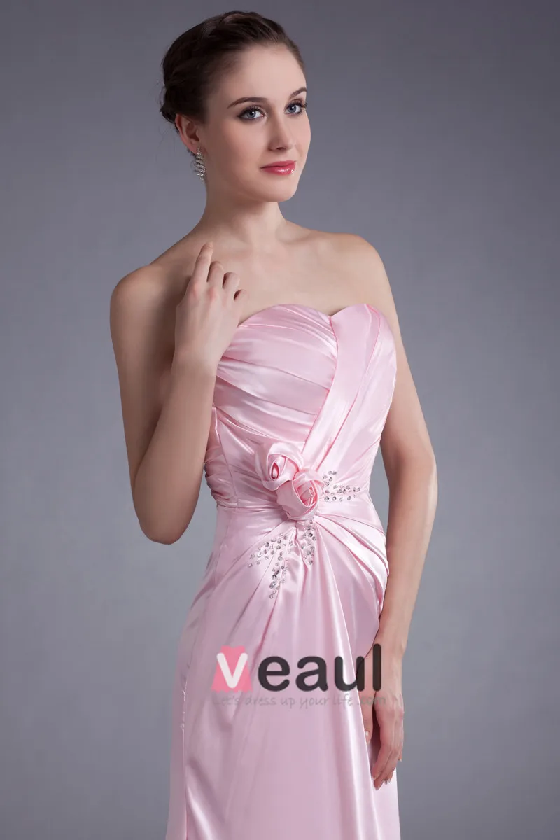 Elastisk Silke Som Satin Ruffle Blomst Paljetter Kjaereste Gulv Lengde Brudepikekjoler