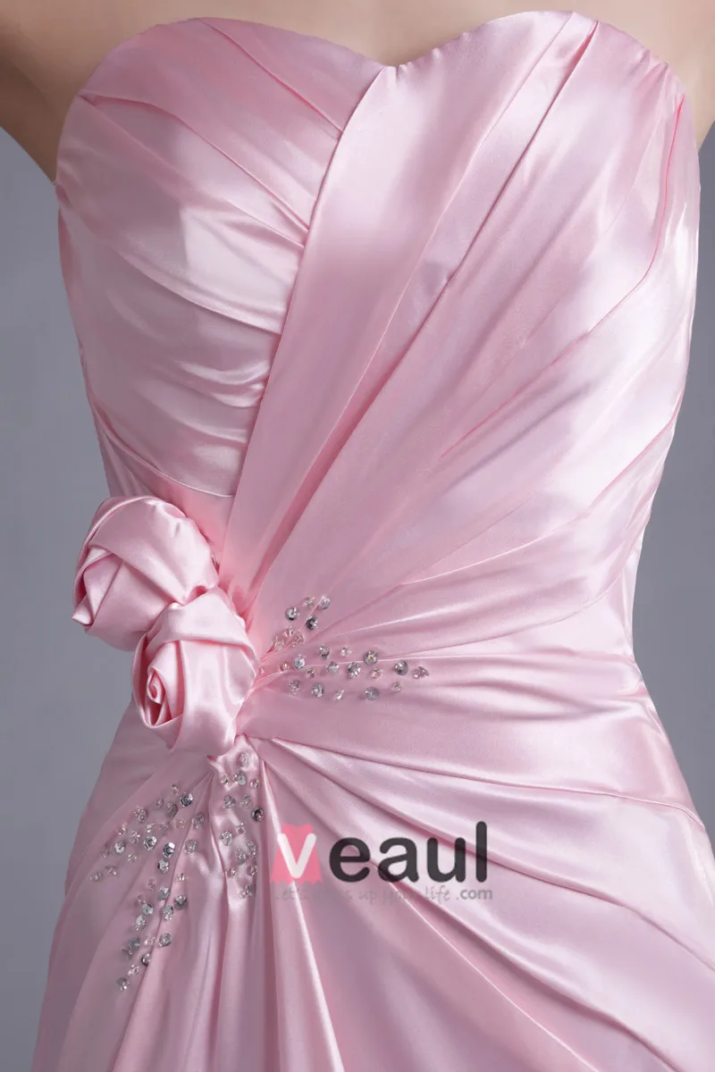 Elastisk Silke Som Satin Ruffle Blomst Paljetter Kjaereste Gulv Lengde Brudepikekjoler