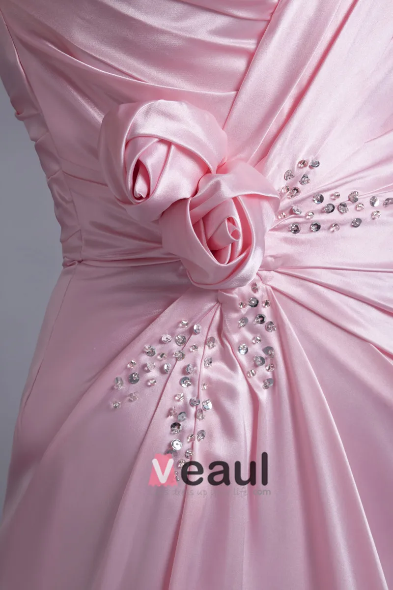 Elastisk Silke Som Satin Ruffle Blomst Paljetter Kjaereste Gulv Lengde Brudepikekjoler