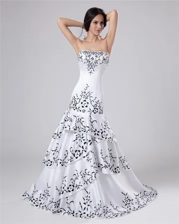 Perles De Satin Volants Cathedrale Cherie Train Robes De Mariage De Gaine