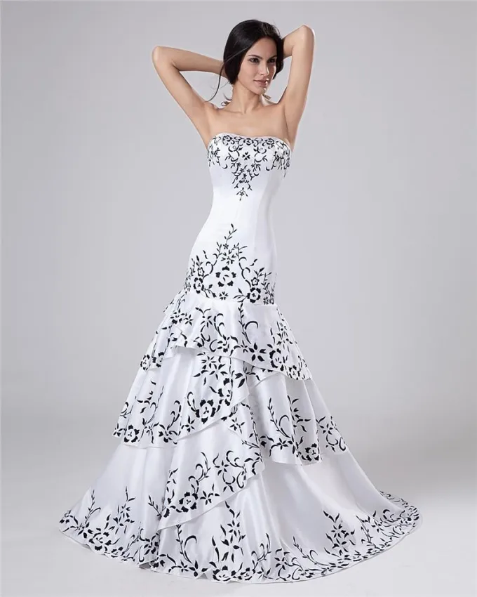 Satin Beading Ruffles Kjaereste Katedralen Tog Skjede Brudekjoler Bryllupskjoler