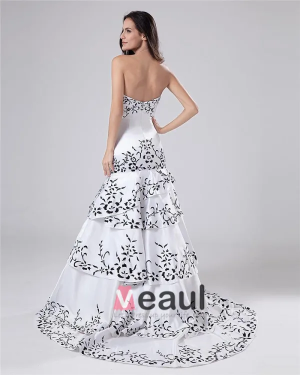 Satin Beading Ruffles Sweetheart Cathedral Train Sheath Wedding Dresses