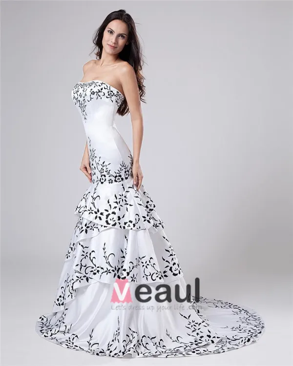 Satin Beading Ruffles Sweetheart Cathedral Train Sheath Wedding Dresses