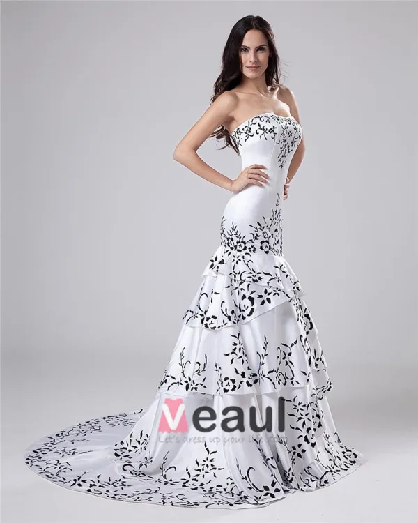 Satin Beading Ruffles Sweetheart Cathedral Train Sheath Wedding Dresses