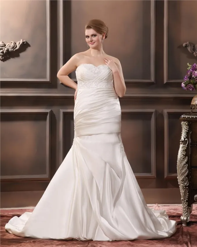 Satin Kjaereste Applikasjon Beading Skjede Feie Pluss Storrelsen Bryllup Kjoler