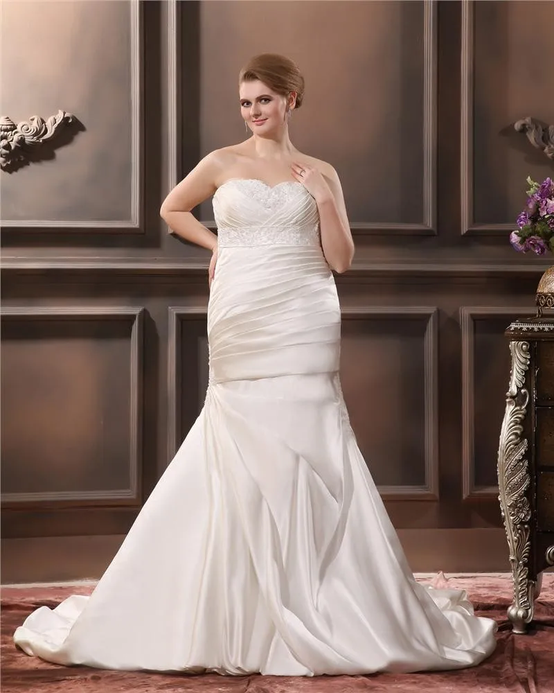 Satin Kjaereste Applikasjon Beading Skjede Feie Pluss Storrelsen Bryllup Kjoler