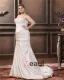Satin Sweetheart Applique Beading Sheath Sweep Plus Size Wedding Dresses
