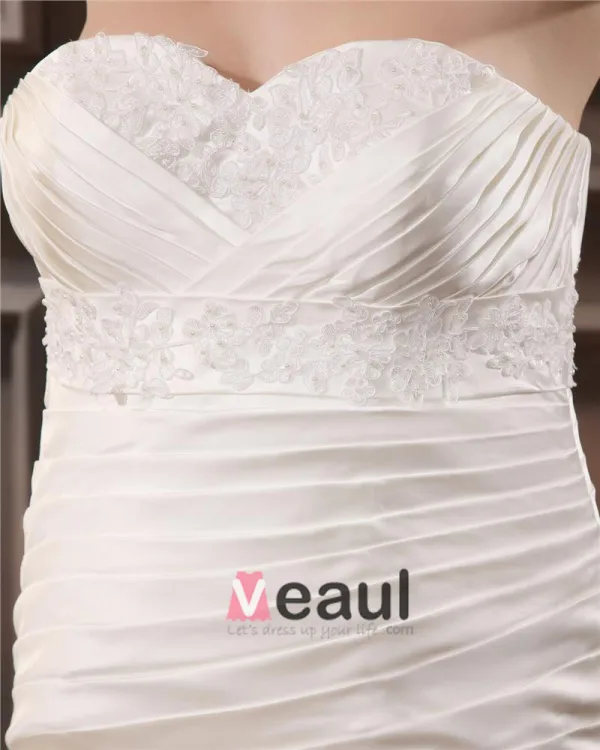 Satin Sweetheart Applique Beading Sheath Sweep Plus Size Wedding Dresses