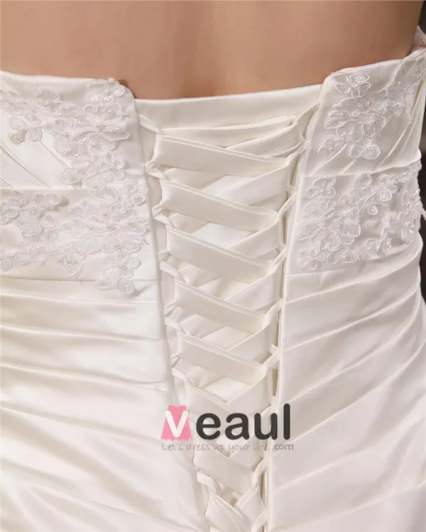 Satin Sweetheart Applique Beading Sheath Sweep Plus Size Wedding Dresses