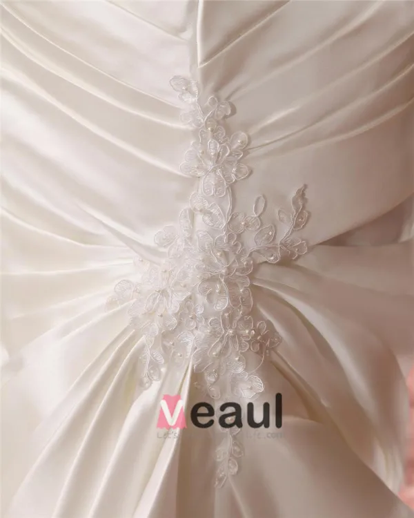 Satin Sweetheart Applique Beading Sheath Sweep Plus Size Wedding Dresses
