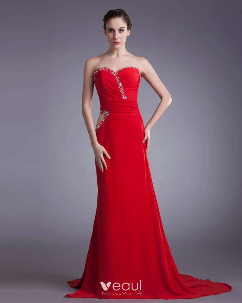 Sweetheart Chiffon Red Beading Pleats Floor Long Bridesmaid Dress Sweetheart Chiffon Red Beading Pleats Floor Long Bridesmaid Dress