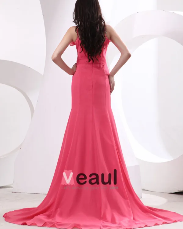 Chiffon Plooi V-hals Vloer Lengte Bruidsmeisjekleding
