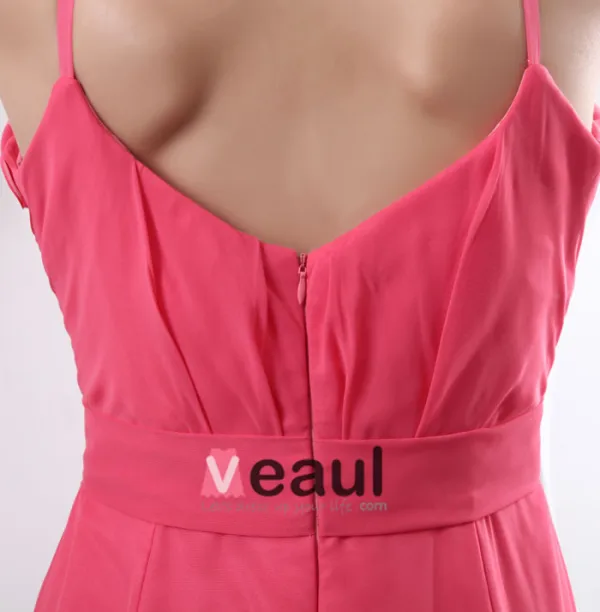 Chiffon Plooi V-hals Vloer Lengte Bruidsmeisjekleding