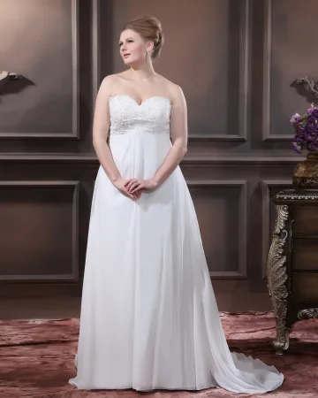Satin Chiffon Applikasjon Kjaereste Domstol Pluss Storrelsen Brudekjoler Bryllupskjoler