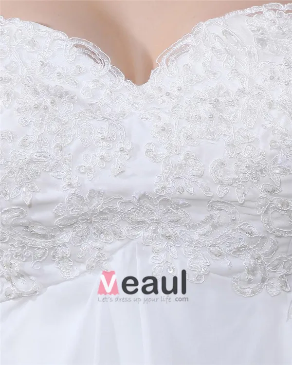 Satin Chiffon Applique Sweetheart Court Plus Size Bridal Gown Wedding Dresses